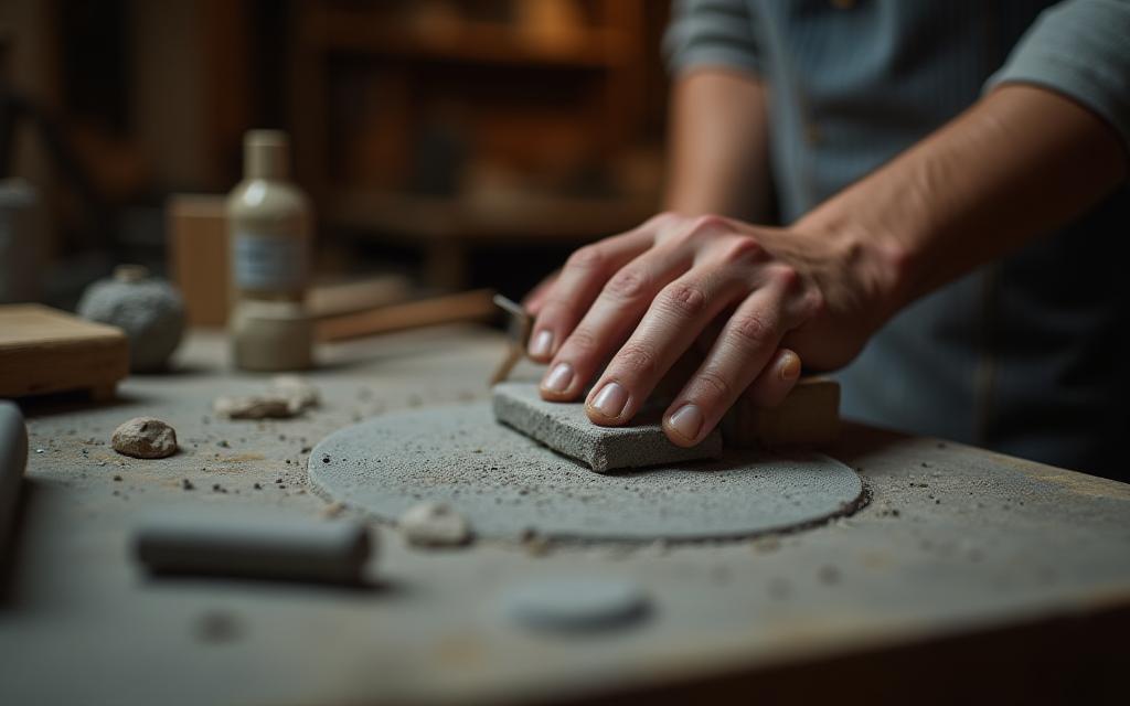 Taille de lauze dans l'atelier